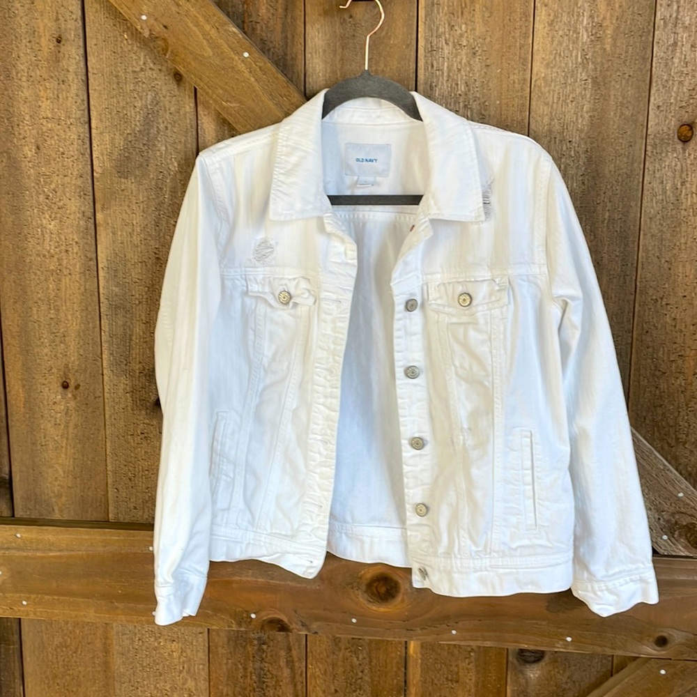 Old Navy Distressed White Denim Jacket
